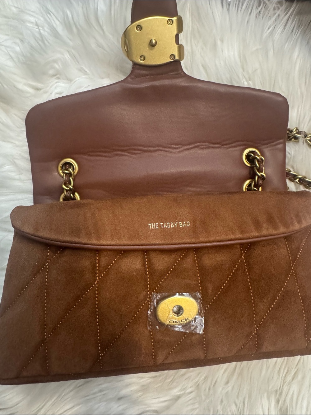 Coach Quilted Suede Shoulder Bag in Rust with Gold Chain - Picture 4 of 8